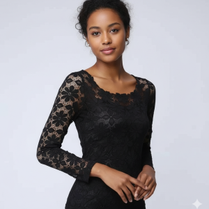 Body Noir Dentelle Manche Longue