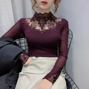 Body Violet Manches Longues en Dentelle