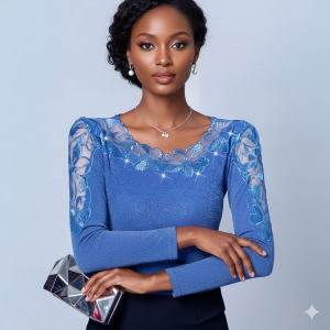 Body Bleu Dentelle Manche Longue