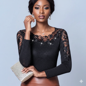 Body Noir Dentelle Manche Longue